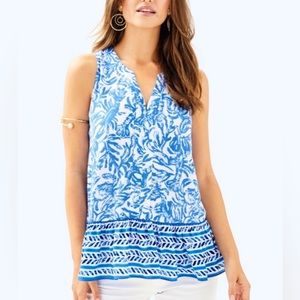 Lilly Pulitzer blue and white lobster blouse top NWOT $98 size S